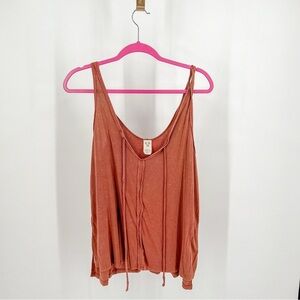 FREE PEOPLE Womens Top Scarlett Tie Front Relaxed Apple Brown